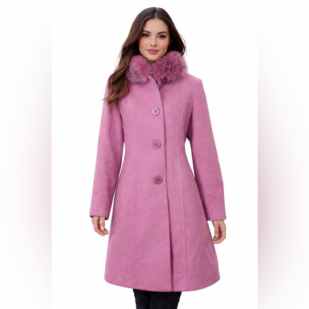Marshall Fields vintage pink wool overcoat size 6 fox fur collar fairy Barbie